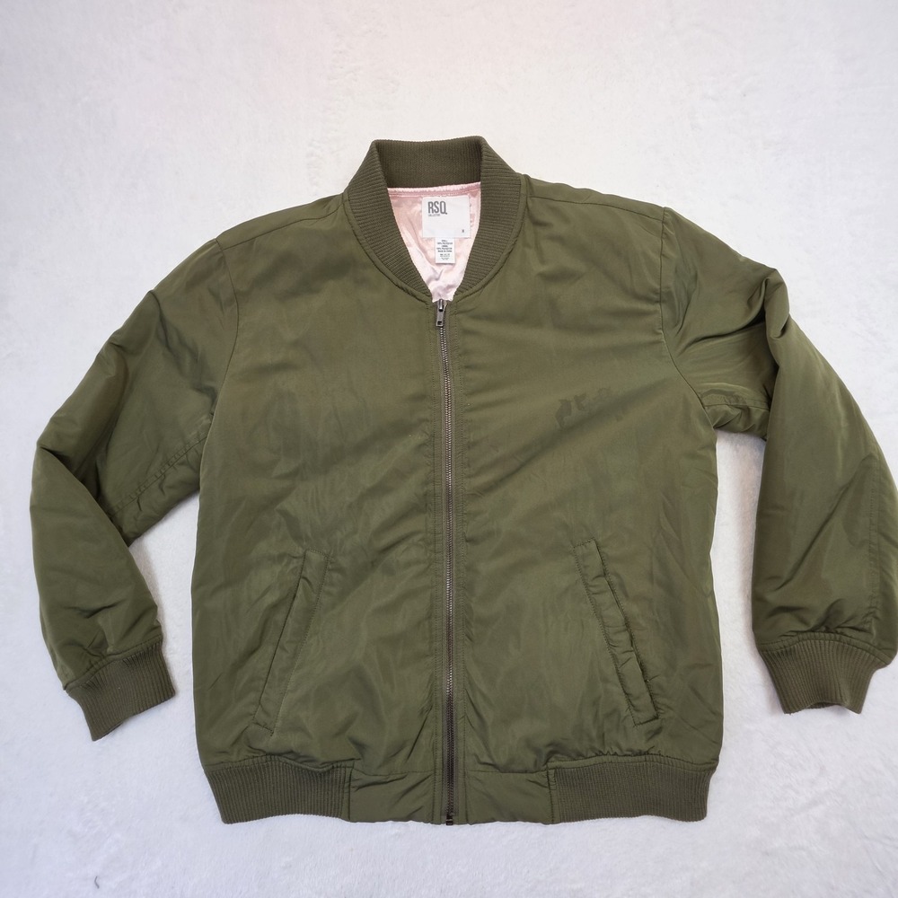 RSQ Collective Bomber Jacket Womens M Olive Green Zip Up Flight Coat Pockets